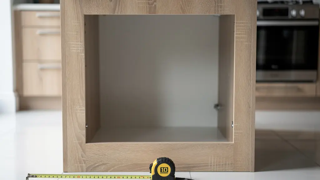 Niche vide sous plan de travail avec mètre ruban pour installation cave à vin